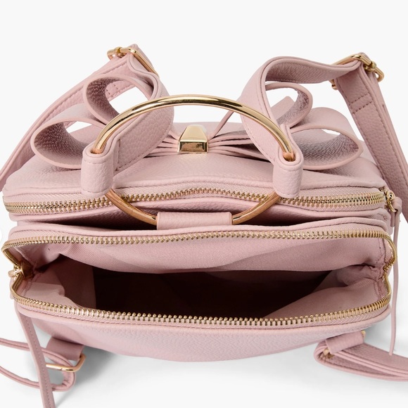 NEW!!! Vegan Leather Bowtie Pink Backpack Hand Bag - Picture 6 of 12